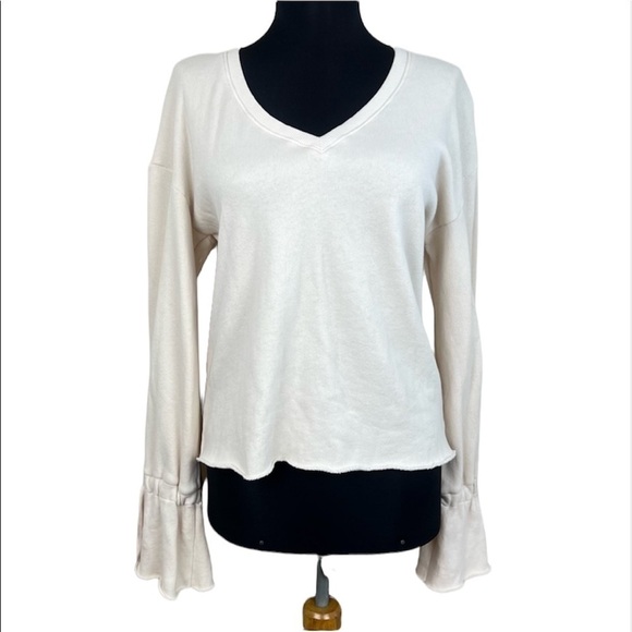 Nation LTD Tie‎ Cuff V Neck Neutral Sweatshirt - Picture 1 of 14